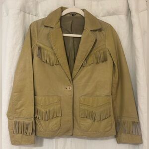 Vintage mustard yellow genuine leather fringe jacket
